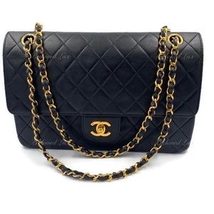 Authentic CHANEL Classic Lambskin Vintage Medium Large Flap Bag Black GHW